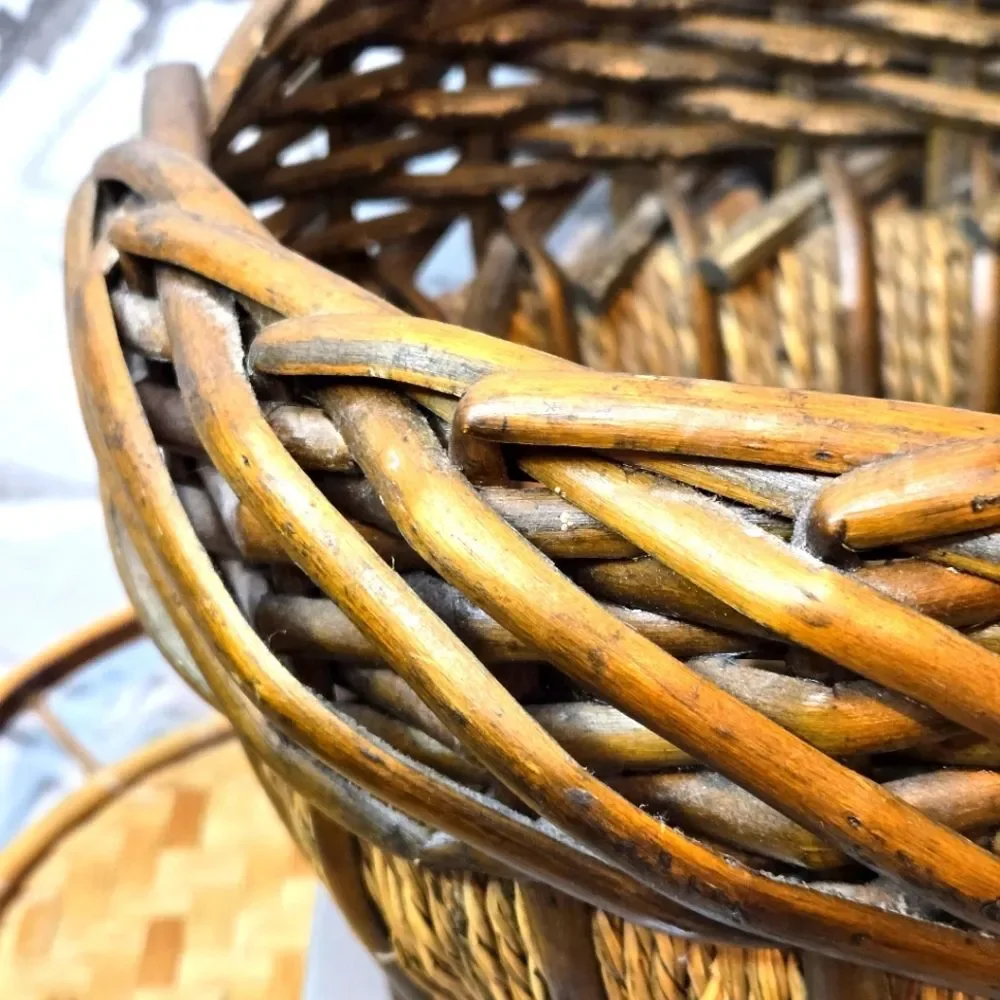 Vintage Oval Hand Woven Basket Natural Bamboo & Rope Storage Basket Rustic